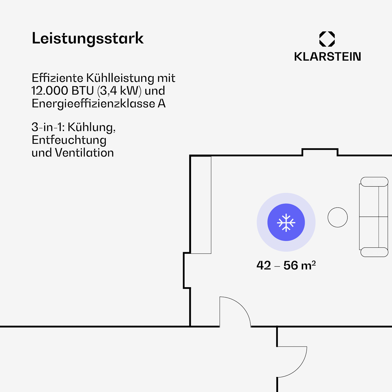 Klarstein Kraftwerk Smart 12000 BTU Mobile Klimaanlage R290 50dB 56m²